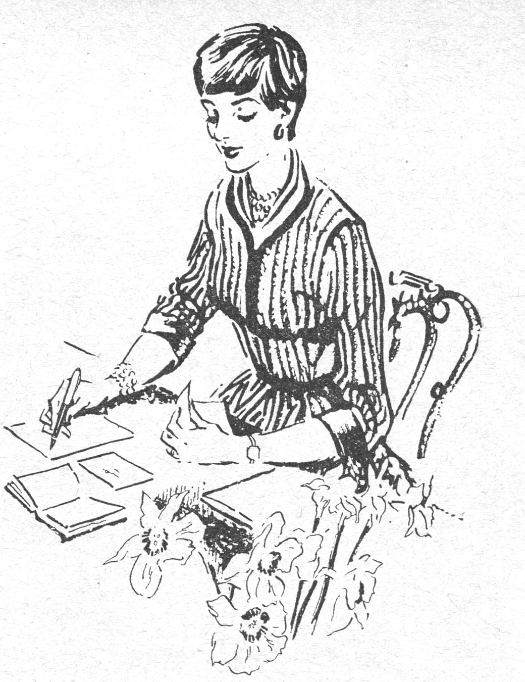 رسم لامرأة تكتب رسالة