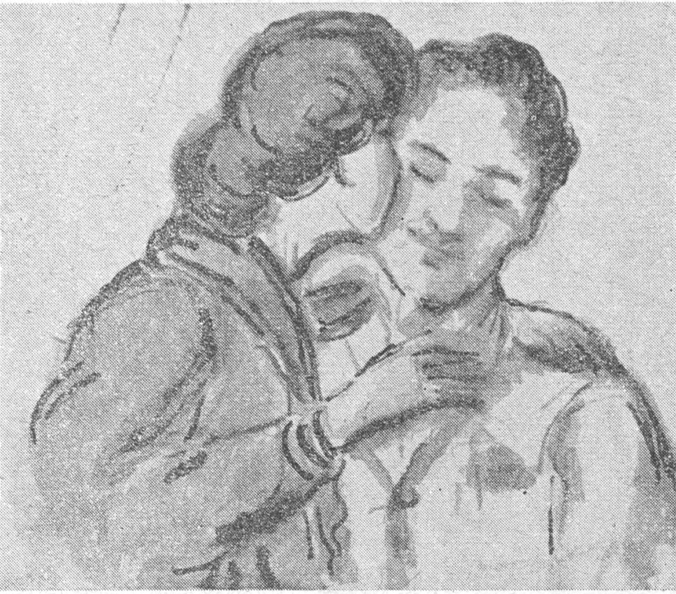 رسم لامرأة تقبل جبران